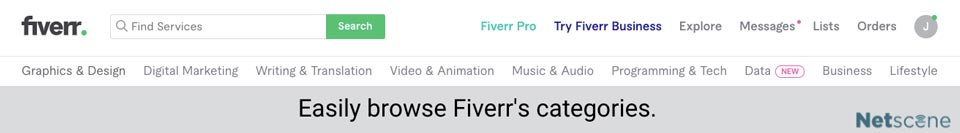 Easily browse Fiverr's categories.